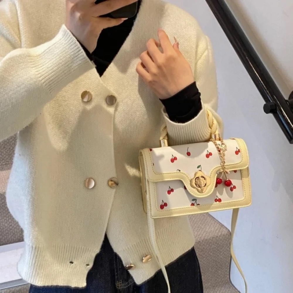 Cherry Print Cream Handbag or Red